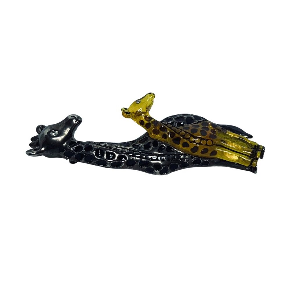 Vintage Silver Tone With Yellow Lucite Mother And Baby Giraffe Brooch (5847) - Picture 6 of 7